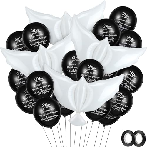 Skylety 36 Stück Gedenkballons mit 4 Friedenstauben-Ballons, um Gedenk-Heliumbedarf in Himmel für Beerdigungen, Jubiläen und Gedenkdienste zu lösen (schwarz) von Skylety