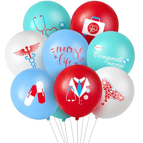 Skylety 48 Stück Krankenschwester-Luftballons, 30,5 cm, Latex-Luftballons, Großpackung, Krankenpflege, Schule, Abschlussfeier, Dekoration für Happy Nurse Week CNA Party Dekoration Supplies (Rot, Blau Skylety 48 Stück Krankenschwester-Luftballons, 30,5 cm, Latex-Luftballons, Großpackung, Krankenpflege, Schule, Abschlussfeier, Dekoration für Happy Nurse Week CNA Party Dekoration Supplies (Rot, Blau von Skylety