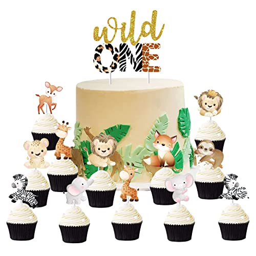 Wild One Cake Topper, Safari-Cupcake-Aufsatz, 1. Wild One-Geburtstagsdekoration für Jungen, wo die wilden Kerle Partyzubehör sind, erster Waldtier-Cupcake-Aufsatz von Skystuff