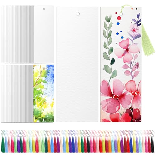 Skyygemm 200 Stück Aquarell-Papier-Lesezeichen mit bunten Quasten, DIY-Lesezeichen-Set, Baumwoll-Aquarell-Papier, Lesezeichen mit Loch, Lesezeichenblock für DIY Klassenzimmer und Geschenkanhänger, 14 Skyygemm 200 Stück Aquarell-Papier-Lesezeichen mit bunten Quasten, DIY-Lesezeichen-Set, Baumwoll-Aquarell-Papier, Lesezeichen mit Loch, Lesezeichenblock für DIY Klassenzimmer und Geschenkanhänger, 14 von Skyygemm