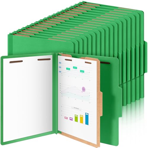 Skyygemm Klassifizierungsmappen, 1 Trennwand, Presskarton-Aktenordner mit 2 Zinken und 8,9 cm Erweiterung für Standard-Medizinakten, Mitarbeiterdokumente, Büroberichte, Grün, 60 Stück von Skyygemm