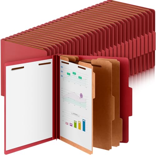 Skyygemm Klassifizierungsmappen, 3 Trennblätter, Aktenordner mit Verschluss, 2 Zinken, Pressbrett, Mitarbeitermappen mit 8,9 cm Erweiterung für Standard-Medizinakten, Dokumentenbericht, 72 Stück, Rot von Skyygemm