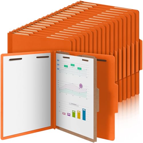 Skyygemm Klassifizierungsmappen, 60 Stück, 1 Trennwand, Presskarton-Aktenordner mit 2 Zinken Verschluss und 8,9 cm Erweiterung für Standard-Medizinakten, Mitarbeiterdokumente, Bürobericht (Orange) von Skyygemm