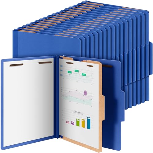 Skyygemm Klassifizierungsmappen, 60 Stück, 1 Trennwand, Presskarton-Aktenordner mit 2 Zinken Verschluss und 8,9 cm Erweiterung für Standard-Medizinakten, Mitarbeiterdokumente, Bürobericht (dunkelblau) von Skyygemm