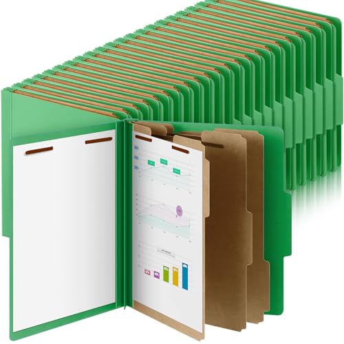 Skyygemm Klassifizierungsmappen, Briefgröße, 3 Trennwände, Presskarton-Aktenordner mit 8,9 cm Erweiterung, 2 Zinken, robuster Büroordner für Lehrer, Medizin, Krankenschwestern, Grün, 60 Stück von Skyygemm