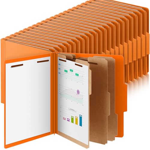 Skyygemm Klassifizierungsmappen, Briefgröße, 3 Trennwände, Presskarton-Aktenordner mit 8,9 cm Erweiterung, 2 Zinken, robuster Büroordner für Lehrer, Medizin, Krankenschwestern, Orange, 60 Stück von Skyygemm