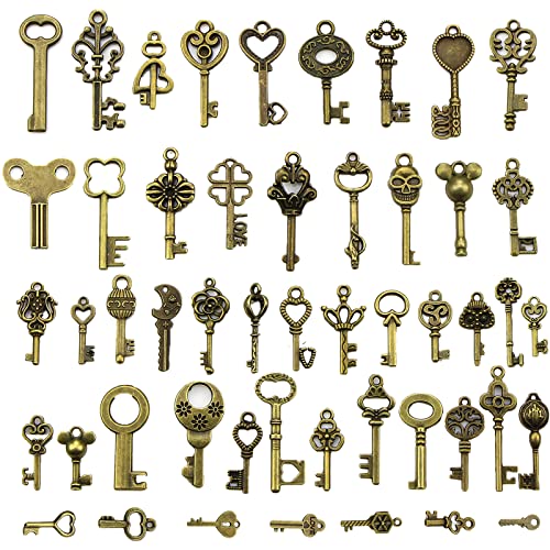 Skyzone 50 Stück Vintage Schlüssel Deko Antiken Anhänger Set, Antik Bronze Schlüssel DIY Halskette Anhänger Handgemachtes Zubehör, für DIY Schmuckherstellung Hochzeit Party Gastgeschenke von Skyzone