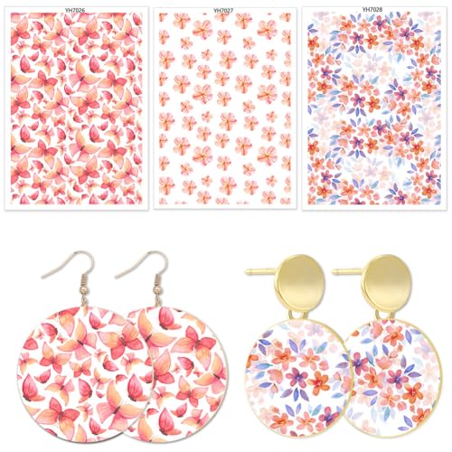 Slakerbe 3 Stück Ton-Transferpapier mit Blumen,Transferpapier für Polymerton Polymer-Ton-Transferblätter Vintage Transferaufkleber romantische Sticker für Bastelarbeiten Schmuck Ohrringe von Slakerbe