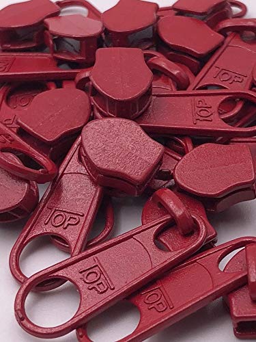 20 Zipper Schieber für 5mm Reißverschluss endlos 27 Farben (Rot) von Slantastoffe