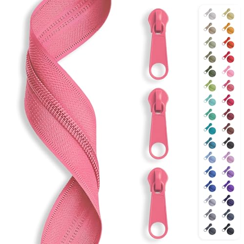 5m Reißverschluss endlos, Spirale 3mm + 15 Schieber/Zipper 32 Farben, Meterware (Altrosa) von Slantastoffe