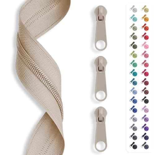 5m Reißverschluss endlos, Spirale 3mm + 15 Schieber/Zipper 32 Farben, Meterware (Beige) von Slantastoffe