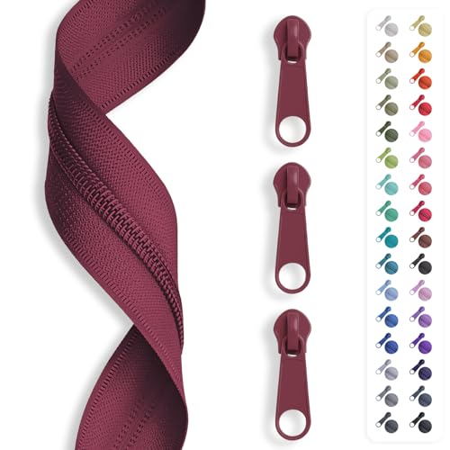 5m Reißverschluss endlos, Spirale 3mm + 15 Schieber/Zipper 32 Farben, Meterware (Bordeaux) von Slantastoffe