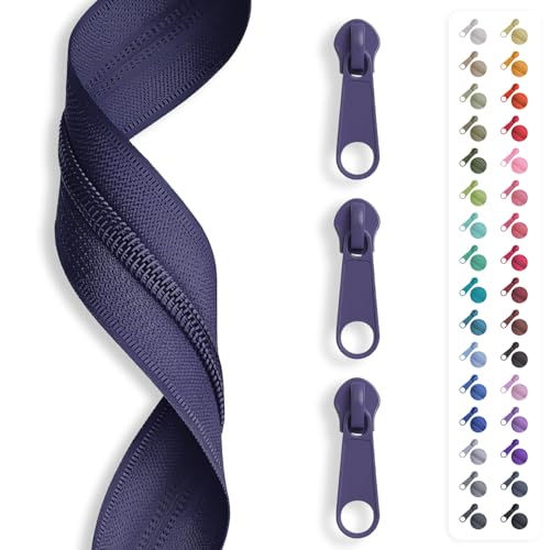 5m Reißverschluss endlos, Spirale 3mm + 15 Schieber/Zipper 32 Farben, Meterware (Dunkelblau) von Slantastoffe