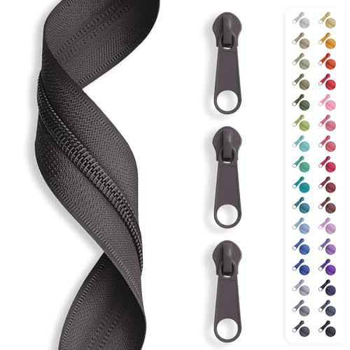 5m Reißverschluss endlos, Spirale 3mm + 15 Schieber/Zipper 32 Farben, Meterware (Dunkelbraun) von Slantastoffe