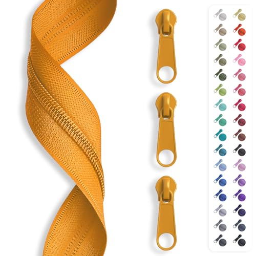5m Reißverschluss endlos, Spirale 3mm + 15 Schieber/Zipper 32 Farben, Meterware (Gelb) von Slantastoffe
