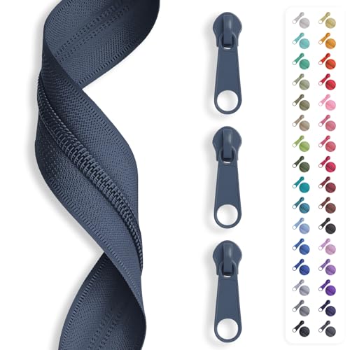 5m Reißverschluss endlos, Spirale 3mm + 15 Schieber/Zipper 32 Farben, Meterware (Granitgrau) von Slantastoffe
