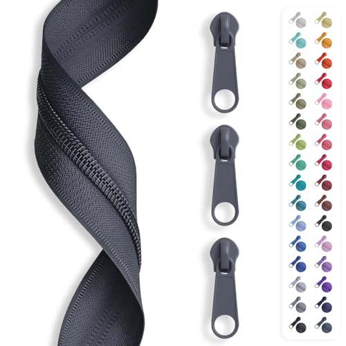 5m Reißverschluss endlos, Spirale 3mm + 15 Schieber/Zipper 32 Farben, Meterware (Grau) von Slantastoffe