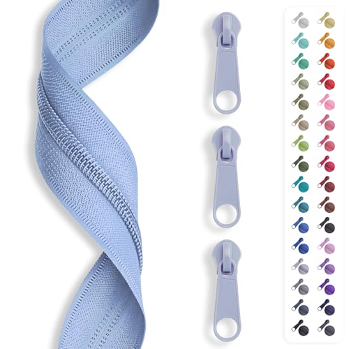 5m Reißverschluss endlos, Spirale 3mm + 15 Schieber/Zipper 32 Farben, Meterware (Himmelblau) von Slantastoffe