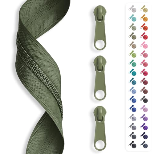 5m Reißverschluss endlos, Spirale 3mm + 15 Schieber/Zipper 32 Farben, Meterware (Olive) von Slantastoffe