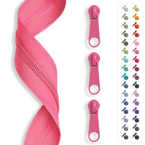 5m Reißverschluss endlos, Spirale 3mm + 15 Schieber/Zipper 32 Farben, Meterware (Rosa-Pink) von Slantastoffe