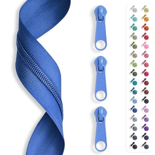 5m Reißverschluss endlos, Spirale 3mm + 15 Schieber/Zipper 32 Farben, Meterware (Saphir) von Slantastoffe