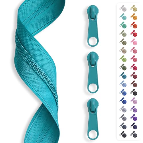 5m Reißverschluss endlos, Spirale 3mm + 15 Schieber/Zipper 32 Farben, Meterware (Türkis) von Slantastoffe
