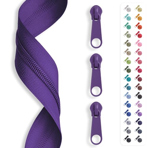 5m Reißverschluss endlos, Spirale 3mm + 15 Schieber/Zipper 32 Farben, Meterware (Violett) von Slantastoffe