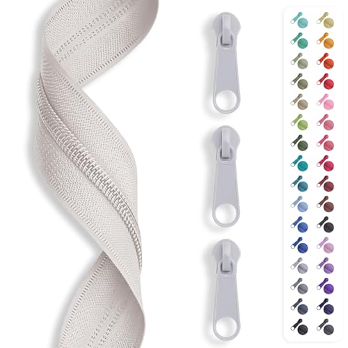 5m Reißverschluss endlos, Spirale 3mm + 15 Schieber/Zipper 32 Farben, Meterware (Weiß) von Slantastoffe