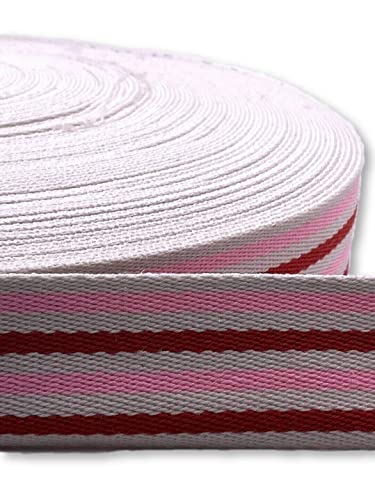 Gurtband 40mm Baumwolle Taschengurt Streifen 5 Farben (Rot/rosa) von Slantastoffe