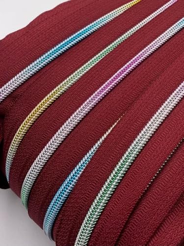 Reißverschluss endlos Spirale Regenbogen 5mm Meterware mit Zipper (Bordeaux, 2m + 6 Zipper) von Slantastoffe