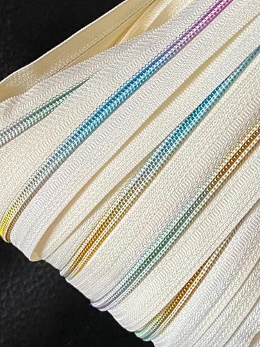 Reißverschluss endlos Spirale Regenbogen 5mm Meterware mit Zipper (Creme, 1m + 3 Zipper) von Slantastoffe