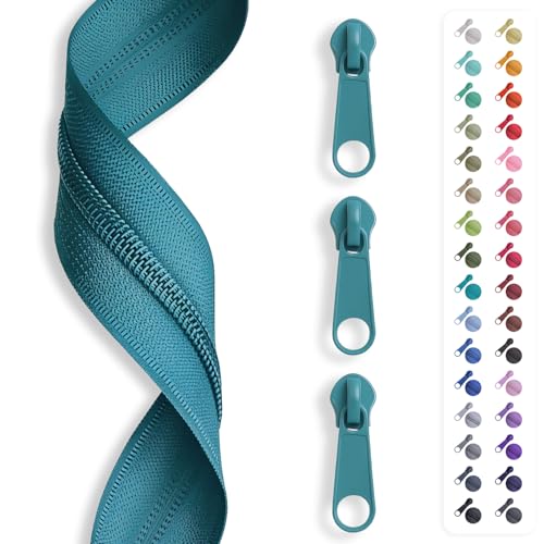 5m Reißverschluss endlos, Spirale 3mm + 15 Schieber/Zipper 32 Farben, Meterware (Petrol) von Slantastoffe
