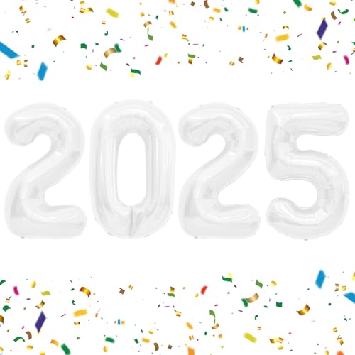 2025 Luftballons Weiß Zahlenballons 2025 40 Zoll 2025 Zahlen für Neujahrsparty Groß 2025 Folien-Mylar-Ballon für 2025 Silvester Party Supplies Weihnachten Geburtstag Jahrestag Abschluss Dekoration von Slergut