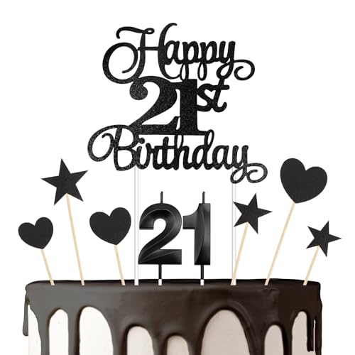 Kerzen zum 21. Geburtstag, Kuchenkerzen, Tortenaufsatz-Set, glitzernd, Dekoration zum 21. Geburtstag, Dekoration für Jahrestag, Partyzubehör, Schwarz Kerzen zum 21. Geburtstag, Kuchenkerzen, Tortenaufsatz-Set, glitzernd, Dekoration zum 21. Geburtstag, Dekoration für Jahrestag, Partyzubehör, Schwarz von Slergut