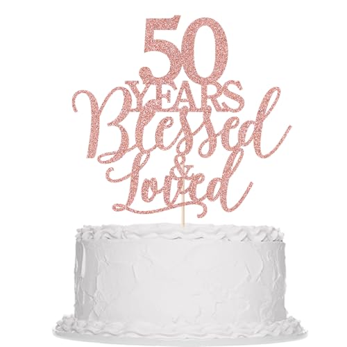Sparkling 50 Years Blessed & Loved Tortenaufsatz – 50. Geburtstag, 50. Hochzeitstag, Party-Dekoration (50 g) von Sleyberoy