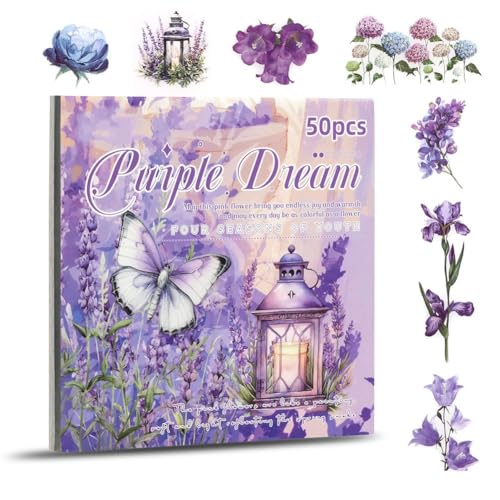 Sliccoom Blumenaufkleber, Scrapbooking-Zubehör für Junk Journals für Erwachsene, 50 Blatt, Transparente Aufkleber und Materialpapier, Lila Sliccoom Blumenaufkleber, Scrapbooking-Zubehör für Junk Journals für Erwachsene, 50 Blatt, Transparente Aufkleber und Materialpapier, Lila von Sliccoom