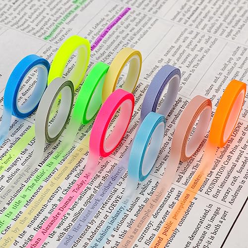 10 Rollen Highlight Strips Farbiges Transparentes Klebeband Entfernbar Fluoreszierend Farbige Tags Textmarker-Klebeband Für Schüler Lehrer Lesen Notizen Machen Im Unterricht(0,6cm X 5m) von Sliverdew