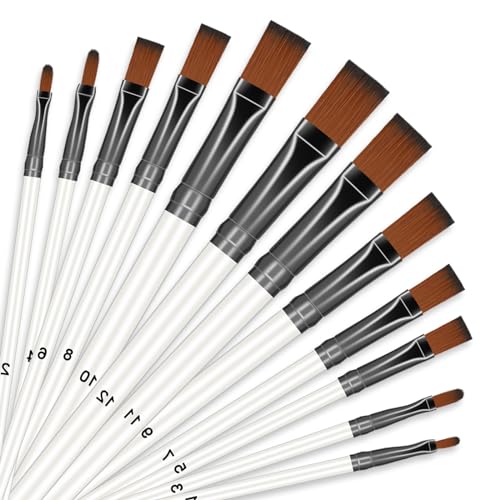 12-teiliges Malerpinsel-Set, flache Pinsel, Acryl-Pinsel, Nylon, professionelle Flachpinsel für Acrylmalerei, Aquarell, Ölmalerei, Gesicht, Körper, Nagelkunst, Handwerk, Steinmalerei von Sliverdew