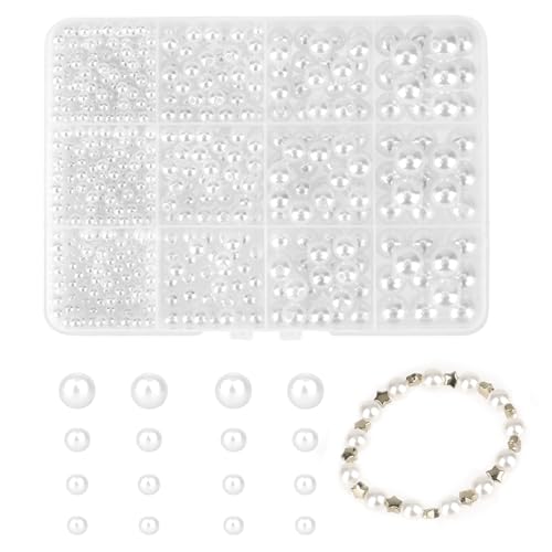 1320 Stück Weiße Perlen zum Basteln Runde Perlen 4/6/8/10 mm Abstandsperlen mit Löchern Kunstperle Glasperlen für DIY Schmuckherstellung Armband Halskette Ohrringe von Sliverdew