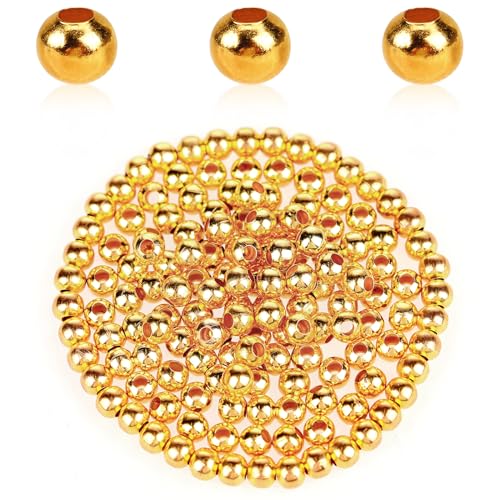 200 Stück runde Abstandsperlen für die Schmuckherstellung, 5 mm goldene Edelstahlperlen, glatte, lose Kugelperlen, kleine Perlen mit Loch für die Armbandherstellung, DIY-Bastelbedarf von Sliverdew