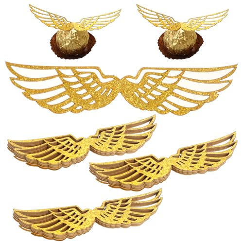 50 Stück Gold Glitter Flügel Kuchen Dekoration Schokolade Flügel Party Dekor Golden Snitch Wings Cupcake Topper mit Klebepunkt für Bonbons Kuchen Cupcakes Party Mottoparty 50 Stück Gold Glitter Flügel Kuchen Dekoration Schokolade Flügel Party Dekor Golden Snitch Wings Cupcake Topper mit Klebepunkt für Bonbons Kuchen Cupcakes Party Mottoparty von Sliverdew