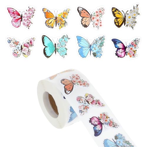 500 Blumen & Schmetterlinge Blumenaufkleber für Kinder, DIY Papier Tape Stickers, Verschiedene Sticker Schmetterlinge Blumen für DIY Handwerk Scrapbooking, 2,5-3 cm Größe von Sliverdew