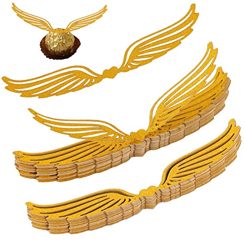 50 Stück Golden Schokolade Flügel Party Wings Dekor Zauberer Kuchen Deko Cupcake Topper Schokolade Dekoration mit Klebepunkt für Geburtstag Party von Sliverdew