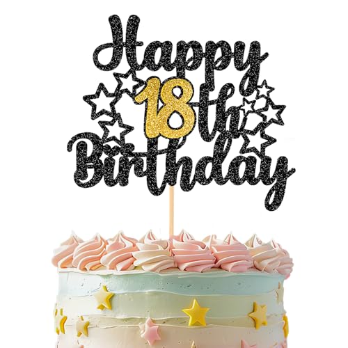 Tortenaufsatz "Happy 18th Birthday", 1 Stück, schwarz-goldener Glitzer, Aufschrift "Cheers to 18 Years", lustiges Partyzubehör für Mädchen und Jungen Tortenaufsatz "Happy 18th Birthday", 1 Stück, schwarz-goldener Glitzer, Aufschrift "Cheers to 18 Years", lustiges Partyzubehör für Mädchen und Jungen von Sliverdew