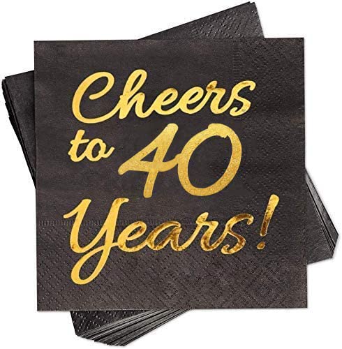 Dekorationen zum 40. Geburtstag, Männer und Frauen, Partyzubehör, Cocktail-Servietten, Schwarz, 50 Stück, 12,7 x 12,7 cm gefaltet, Cheers to 40 Years! (40) von Sllyfo
