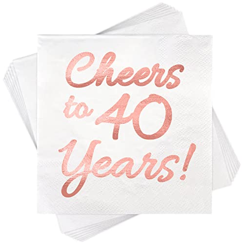 Dekorationen zum 40. Geburtstag, für Frauen, Partyzubehör, Cocktail-Servietten, Roségold, 50 Stück, 12,7 x 12,7 cm, gefaltet Cheers to 40 Years! (40) von Sllyfo