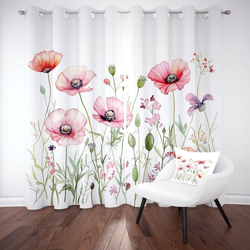 Aquarell Floral Verdunklungsvorhang ösen,Rot Mohnblume Gardinen Blickdicht 2er Set, Blätter Pflanzen Schlafzimmer vorhange, kinderzimmer Wohnzimmer 2er Set,210x132 Aquarell Floral Verdunklungsvorhang ösen,Rot Mohnblume Gardinen Blickdicht 2er Set, Blätter Pflanzen Schlafzimmer vorhange, kinderzimmer Wohnzimmer 2er Set,210x132 von Slojtdd