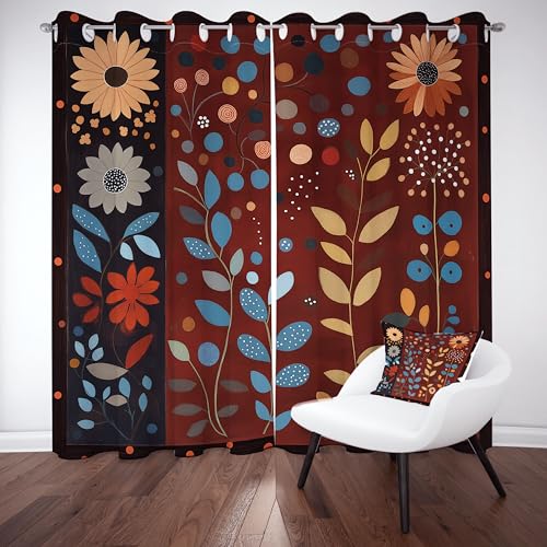 Blumen Blätter Vorhang Blickdicht 200x140 für kinderzimmer, Tupfen Floral Gardinen mit ösen 2er Set, Vintage Boho Thermovorhang kälteschutz, Wohnzimmer verdunkelung vorhange Blumen Blätter Vorhang Blickdicht 200x140 für kinderzimmer, Tupfen Floral Gardinen mit ösen 2er Set, Vintage Boho Thermovorhang kälteschutz, Wohnzimmer verdunkelung vorhange von Slojtdd