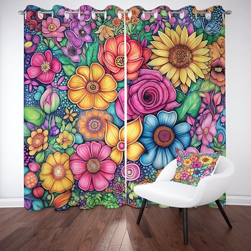 Boho Bunt Floral Verdunklungsvorhang, Blätter Blumen Thermovorhang kälteschutz ösen, Exotisch Ethnisch Rustikal Blickdichte vorhange, Schlafzimmer kinderzimmer Wohnzimmer 2er Set,225x140 Boho Bunt Floral Verdunklungsvorhang, Blätter Blumen Thermovorhang kälteschutz ösen, Exotisch Ethnisch Rustikal Blickdichte vorhange, Schlafzimmer kinderzimmer Wohnzimmer 2er Set,225x140 von Slojtdd