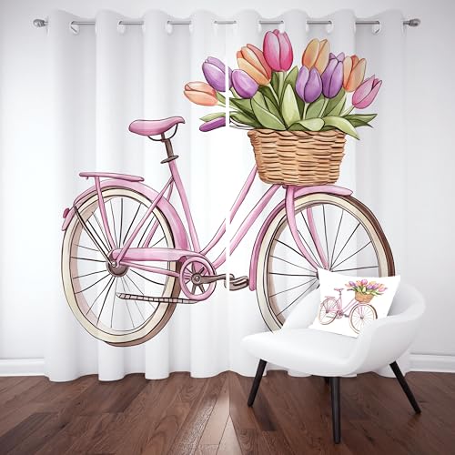 Bunt Tulpe Gardinen mit ösen Blickdicht 2er Set, Blumen Blätter Rosa Fahrrad Vorhang Wohnzimmer, 137x132 thermovorhang kälteschutz, Pflanzen Floral Verdunklungsvorhang kinderzimmer Bunt Tulpe Gardinen mit ösen Blickdicht 2er Set, Blumen Blätter Rosa Fahrrad Vorhang Wohnzimmer, 137x132 thermovorhang kälteschutz, Pflanzen Floral Verdunklungsvorhang kinderzimmer von Slojtdd